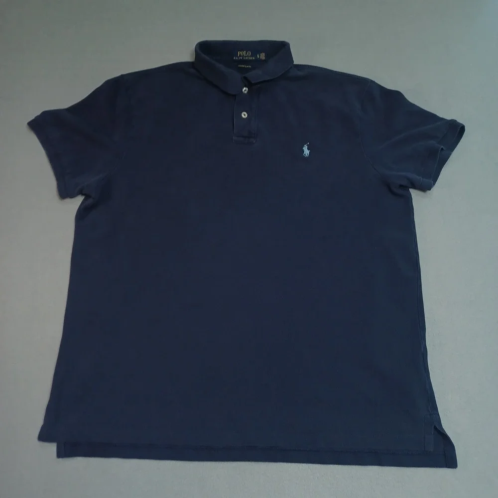 Polo Ralph Lauren Polo Shirt Mens XL Navy Blue Custom Slim Fit Cotton Pique Logo